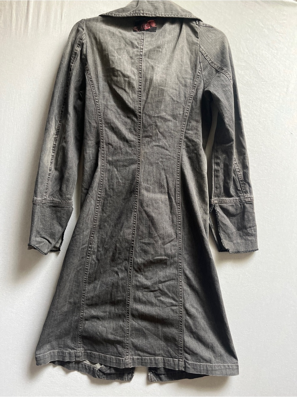 Vintage GAS Women's Long Gray Denim Zipper Jacket Coat S - Picture 2 of 13